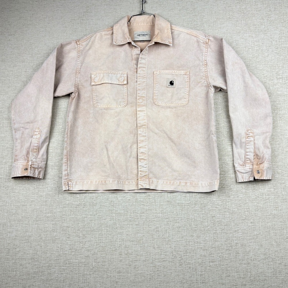 Carhartt WIP Mens Small Peach Faded Canvas Shirt Jacket Workwear Long Sleeve